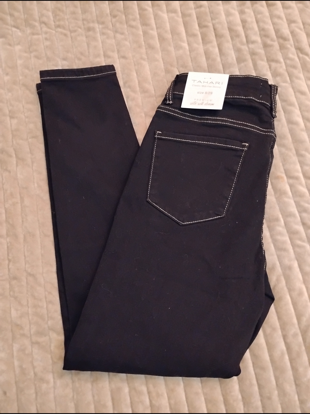 Tahari Black Women's Skinny Stretch Jeans with Contrast Stitching